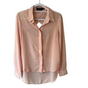 MINKPINK Light Pink Sheer Blouse Size XS Minimalist Feminine Date Night High Low